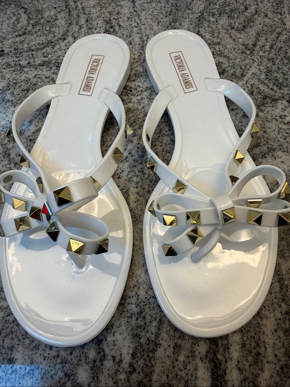 Victoria Adams White Studded Bow Jelly Flip-Flops